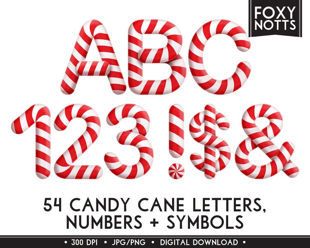 Candy Cane Christmas Alphabet & Numbers Font Digital