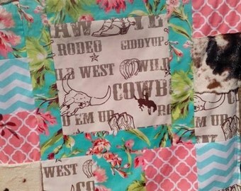 Girls Western Blanket - Quilt Blanket - Cowboy blanket - Patchwork quilt