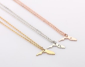 Small State Florida Necklace, Personalized Florida Pendant, Florida State Jewelry, Rose Gold Florida Bracelet