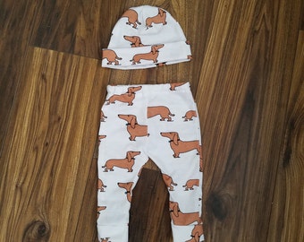 Dachshund leggings, wiener dog leggings, dog baby leggings, dog lover leggings, gender neutral baby clothes, gender neutral baby outfit