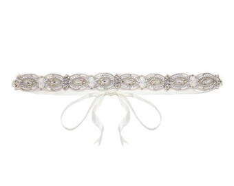 Wedding Sash Belt Ivory Silver Joy Great Gatsby Flapper Vintage inspired 20s Beaded Charleston Downton Abbey Wedding Art Deco Hand Made