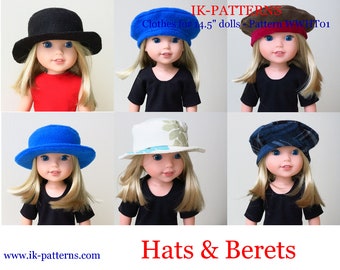 14.5 inch Wellie Wishers Doll Clothes Patterns HAT & BERET pdf pattern bundle felt fleece corduroy flat brim lined download print