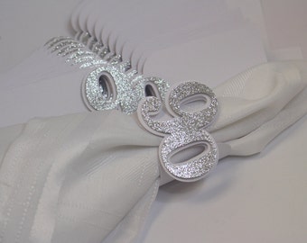 Silver Glitter 90 Napkin Holders, 12pcs, Birthday/Anniversary, Silver Glitter, Table Decor, Handcrafted Party Decor, Party Supplies