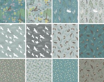 Lewis & Irene Down by the River Fabric BUNDLE (Fat Quarter or Half Yard) - Otter Swan Heron Hummingbird