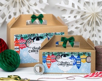 Personalised Christmas Eve Gift Box | XMAS SCENE | Kraft box with ribbon bow