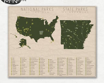 NATIONAL and STATE PARK Map of Arkansas and the United States, Fine Art Photographic Print for the home decor.