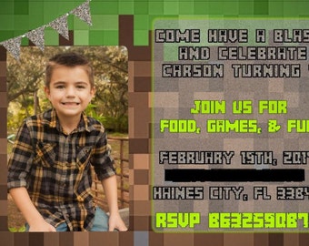 Inspired by Minecraft birthday invitation digital download