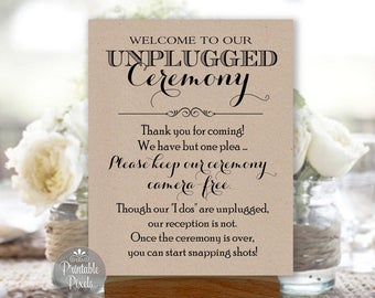 Printable Unplugged Ceremony Sign, Kraft Rustic, Wedding Sign, Choose Your Size (#UNP1K)