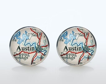 Custom Old Map Cufflinks, Personalized Cuff Links, Your Choice Destination, Silver plated
