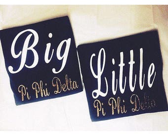 Sorority Big Little Reveal Shirt Sparkle Glitter Greek Letter