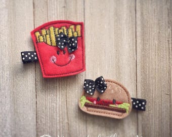 Burger and Fries Felt Hair Clip Set