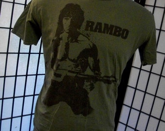Vintage Rambo Movie Army green tee shirt l xl