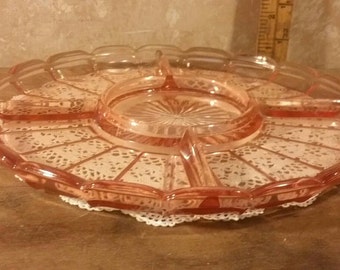 Pink Glass Relish Tray