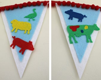 Farm themed bunting personalised with any name/word any colour combo custom made to order boy girl unisex room birthday party celebration