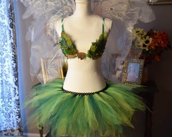 Adult Woodland fairy costume,sexy adult Tinkerbell costume,Green foliage leaf fairy costume, fairy rave outfit, fairy festival costume