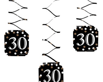 30th Birthday Hanging Decorations - Adult 30th Birthday - Gold Hanging Party Decorations - Set of 6