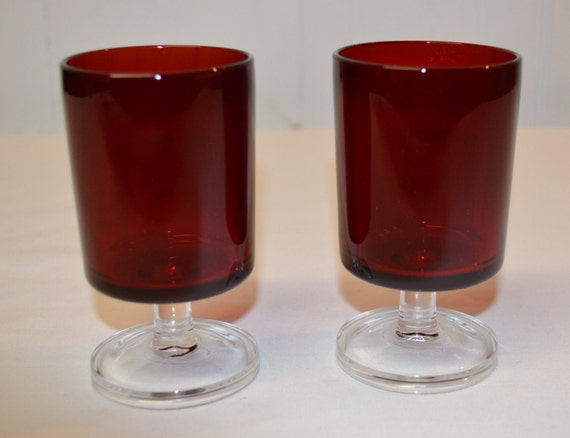 Royal Ruby Red Glass Clear Glass Stem Set Of 2 Cavalier