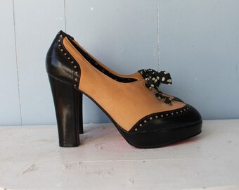 Vintage 90s Betsey Johnson Polka Dot Platform Shoes/Lace Up/Oxford/Spectator/Women Size 7