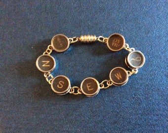 Antique Typewriter Key and Charm Bracelet