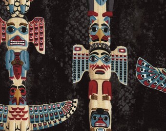 Totem Pole Quilt Fabric, Timeless Treasures Totem C4195 Charcoal, Southwestern Cotton
