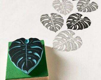 Tropical leaf stamp, monstera rubber stamp, hand carved, tropical decor, DIY summer idea