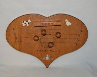 Door Harp Chime Make Mine Country Cow Duck Barn Four Hearts Hand Made Wooden Unique One of a Kind Perfect Gift New Home Wedding
