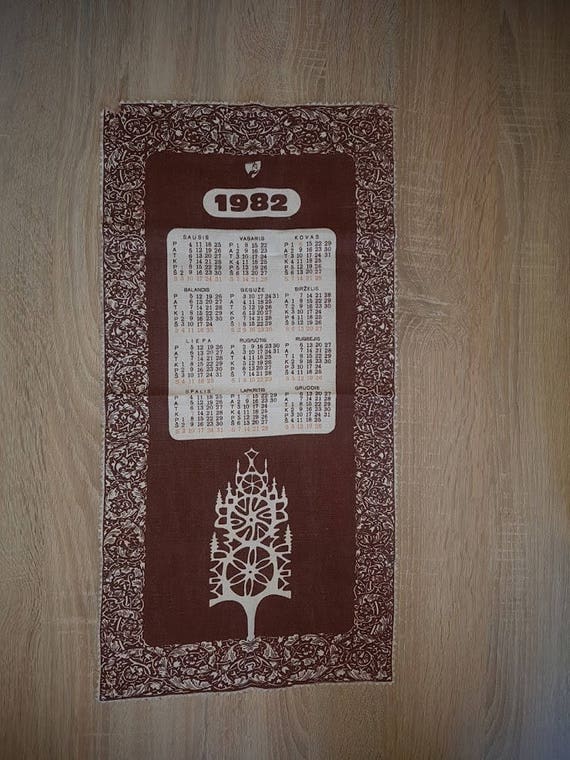 Download Fabric Calendar 1982 Retro Calendar Brown Retro Design