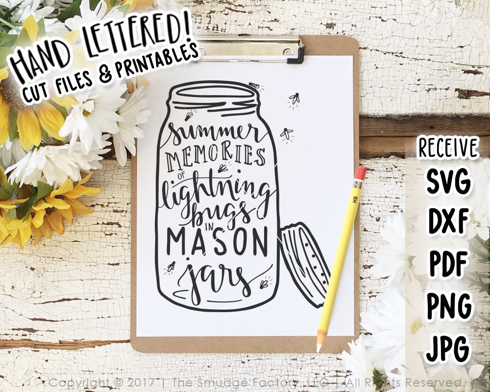 Download Mason Jar SVG Cut File Fireflies Lightning Bug Mason Jar