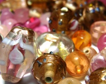 45g Lampwork Beads - Mixed Shape and Sizes - Pink