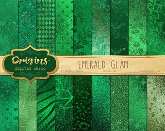 Emerald Green Glam Digital Paper, emerald digital paper, green foil metallic backgrounds, scrapbook paper, digital green glitter texture