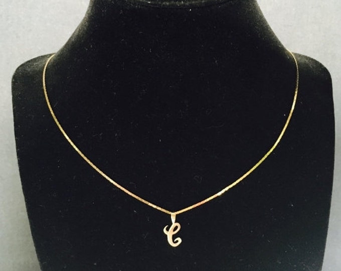 Storewide 25% Off SALE Vintage 14k Italian Gold S Chain Necklace With 14k Gold Monogram "C" Pendant Featuring Scrolling Designs