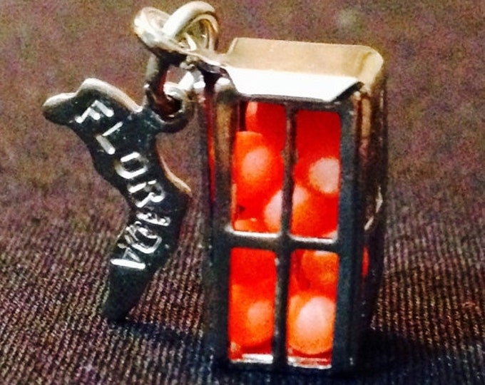 Storewide 25% Off SALE Vintage Sterling Silver Florida State Orange Ball Cage Designer Charm Featuring Unique Tiny Ping-Pong Style Balls Ins