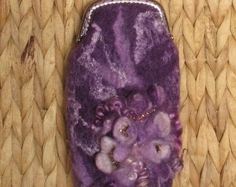 Felted Eyesglass Case,wet felted glasses case, Felted Bag, Wool Purse, Purple and Lilac Wool Case, Glasses Case