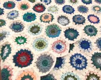 crocheted granny blanket throw - bedroom accessories - crochet hexagon blanket - granny hexagon - crochet throw - hexagon crochet blanket