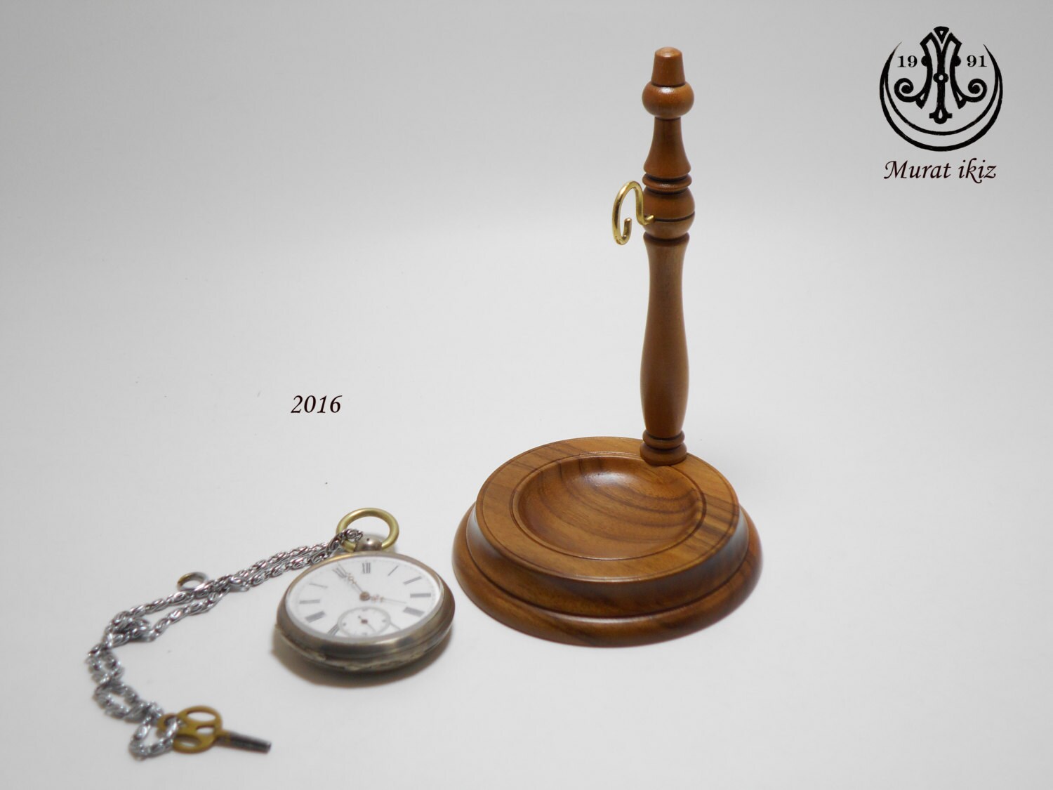 Wooden pocket watch Stand handmade quality Turkish walnut wood