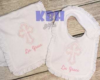 Ruffle Baptismal Bib / Christening Bib / Religious Bib