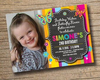 Butterfly Birthday Invitation, Butterfly Invitation, Butterfly Birthday Party, Butterfly Party Digital Invitation, Photo Girl Birthday Party