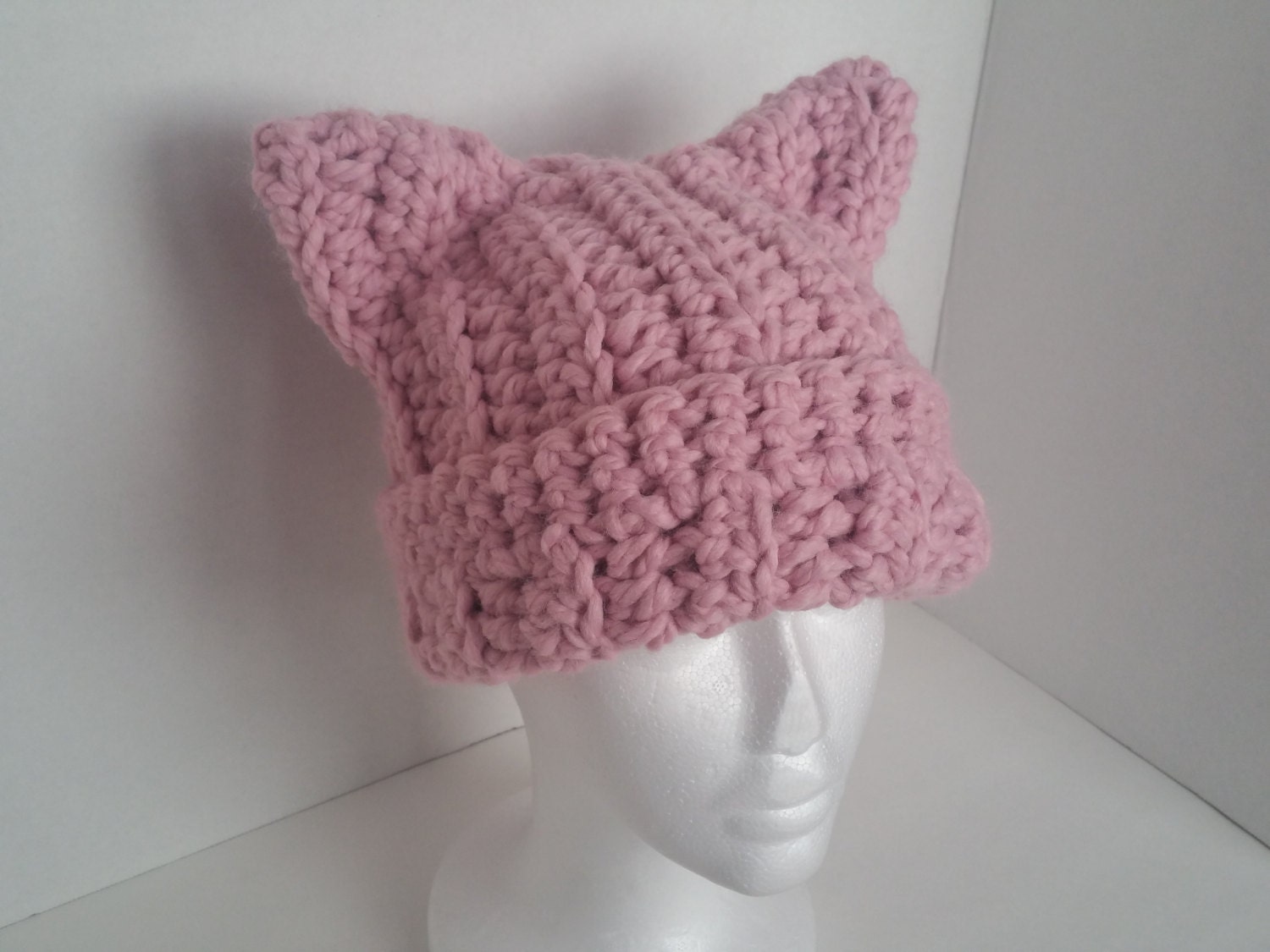 Pink Chunky Cat Beanie Hat Pink Cat Hat Cat Ear Hat Pink