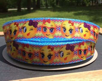 Emoji Ribbon, Emoji movie Ribbon, Emoji Bow, Emoji Birthday, Emoji Hair Bow, 1 inch Ribbon, grosgrain ribbon