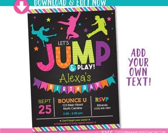 Jump Birthday Invitation / Trampoline Party Invite / Bounce House Birthday Invitations / Instant Download