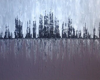 Cityscape Painting, Large Modern Wall Art, Large Abstract Canvas Art, Large Abstract Wall Art, Palette knife Art, 30x48x1.5