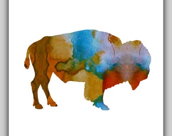 Bison watercolor, Bison water color, watercolor prints, water color prints, watercolor art, bison art, nursery art, printable, buffalo print