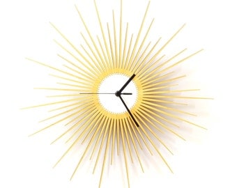 The Big Bang - stylish wooden wall clock with glistening golden paint