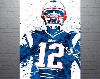 Tom Brady New England Sports Art Print, Football Poster, Kids Decor, Watercolor Contemporary Abstract Drawing Print, Modern Art