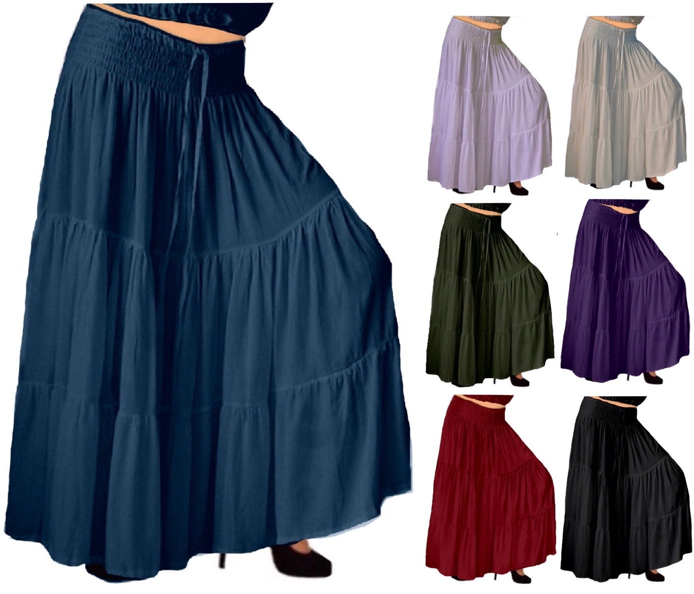 ALL SKIRTS 15% OFF G931 Flattering Maxi Length Tiered Skirt Elastic ...