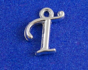 1 or 4 pcs- Silver Script Initial T, Silver Plate Alphabet Charm T, Letter T, Monogram T