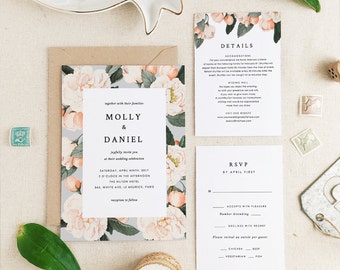 Wedding Invitation Template • Printable Wedding Invitation • Vintage Florals Wedding • Romantic Rustic Theme • Word or Pages • MAC or PC