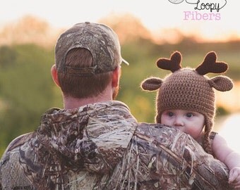 Deer Hat / Baby Winter Hat / Crochet Deer Hat with Antlers / Infant Photo Prop / Halloween Costume / Made to Order