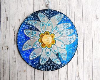 Edelweiss Decoration, hand painted CD, flower decor, white flower ornament, Bavaria wall hanging, German art, Alpine art, Oktoberfest
