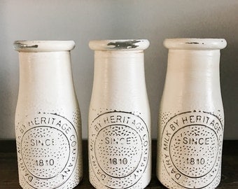 Milk Jar- White Milk Jar- Mason Jar Decor-Rustic Decor- Farmhouse Decor- Kitchen Decor- White Jars- Wedding Decor- Vases- Painted Milk Jars